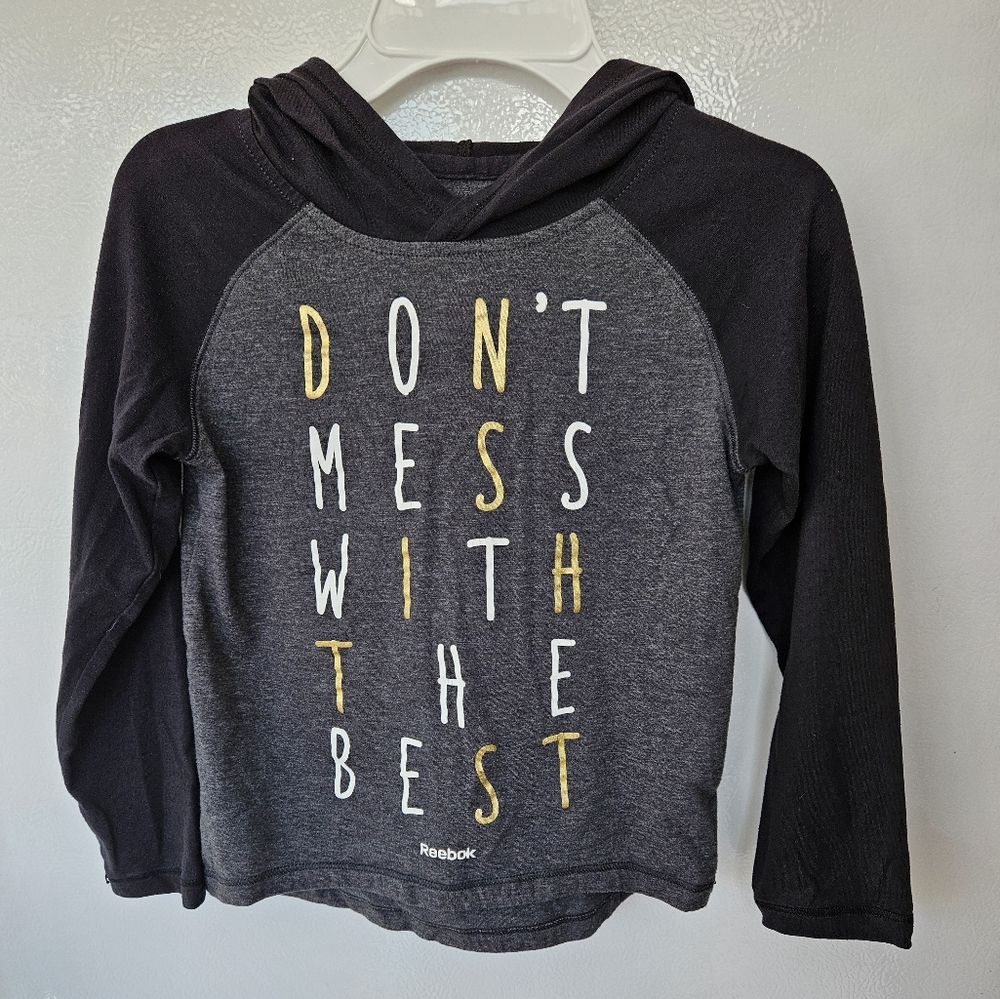 Girls Reebok hooded long sleeved tee. Black & gray. Size XS